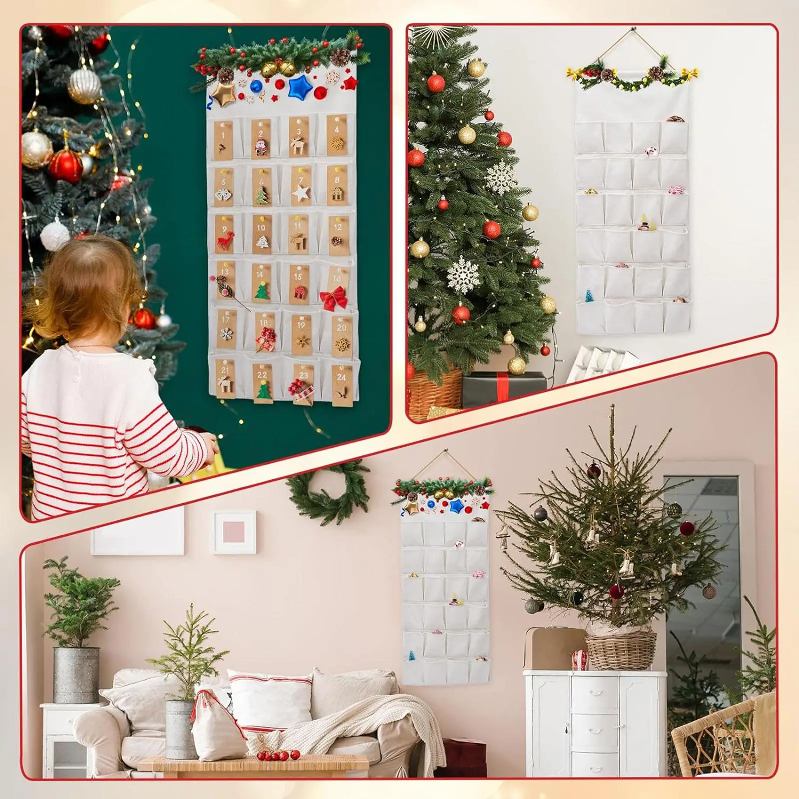 Christmas Advent Calendar 2023 Hanging Storage Bag Xmas Decoration 24 Pockets
