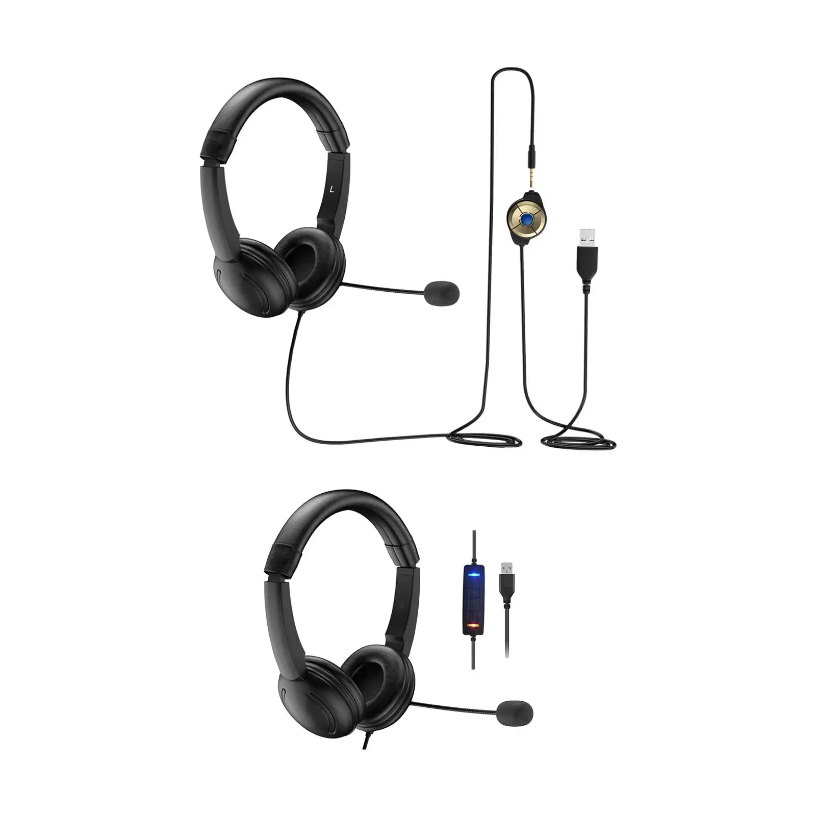 USB Wired Headset Soft Lightweight Computer Headset Computer Laptop Headphones for Laptop Video Meetings Home Office Call Center