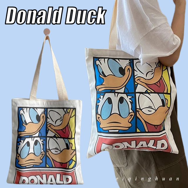 Donald Duck tote gray fabric soft shoulder bag cartoon sold Disney