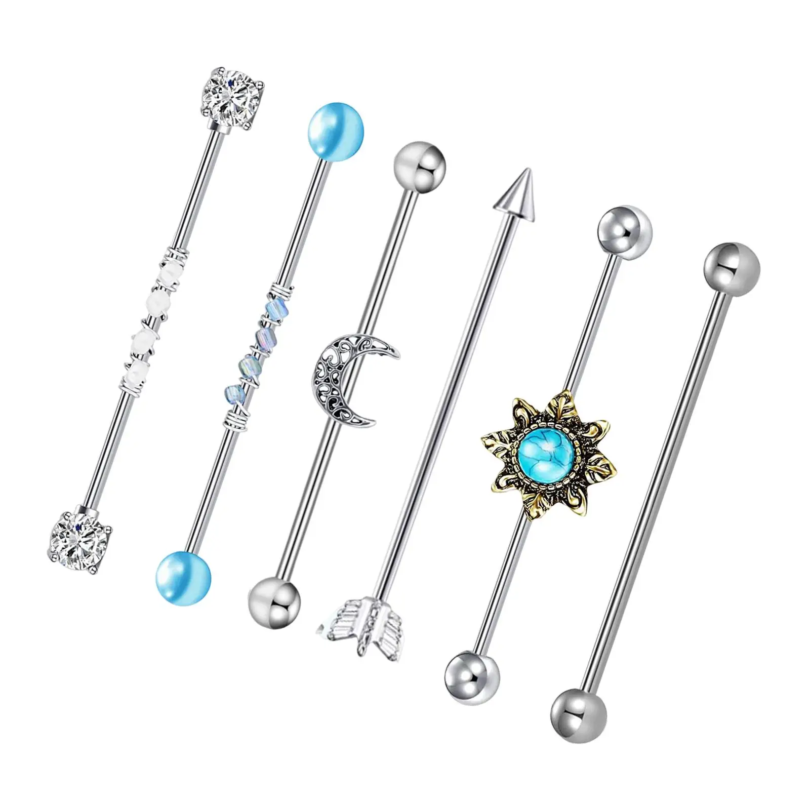 6Pcs Industrial Barbell Earrings Cartilage Body Piercing Jewelry Statement 38mm 1 1/2inch 14G Industrial Piercing Bar for Women
