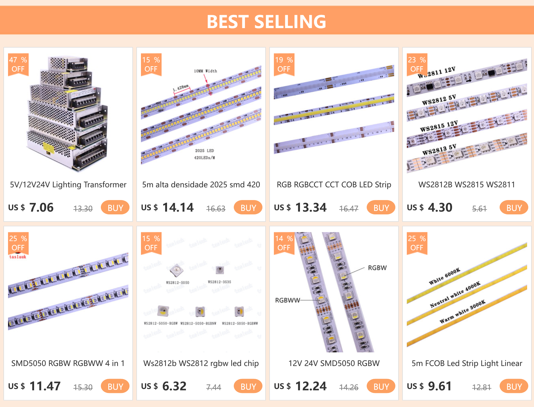 3Pin, 5m, 12V, 5050, 5025, DC 12V, CW, WW