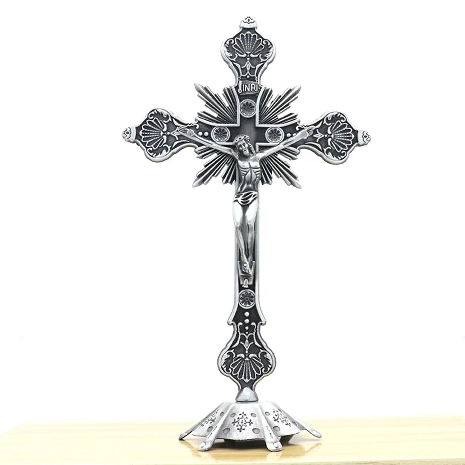 Standing Crucifix Jesus on The Cross Statue Catholic Figurine Crucifix with Stand for Table Living Room Prayers Bedroom Home