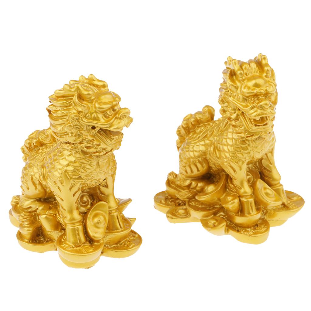 Lucky Pair of Lions Lion Statues to Ward Off Evil Energy Feng Shui Decor Craft Home Decoration