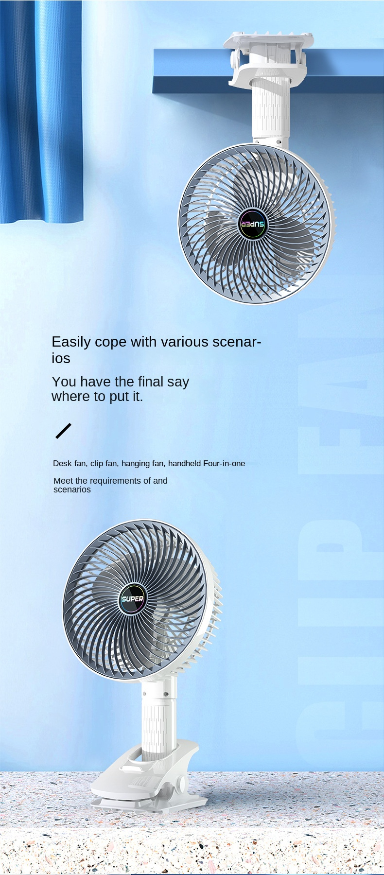 Title 1, USB Rechargeable Desktop Camping Fan 3 Gears Wi...