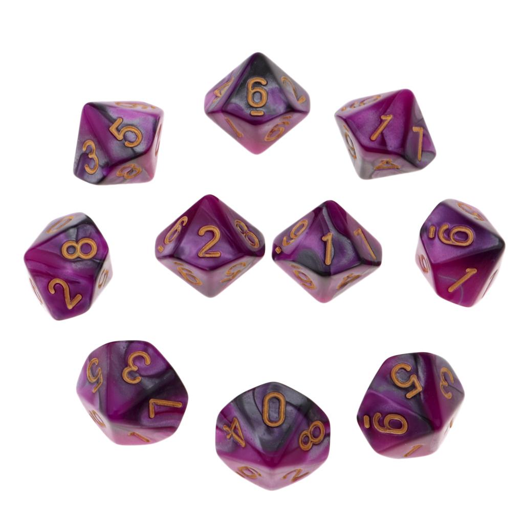 10pcs Ancient Multi sided dice set of 10 D10 Dungeons D&D RPG