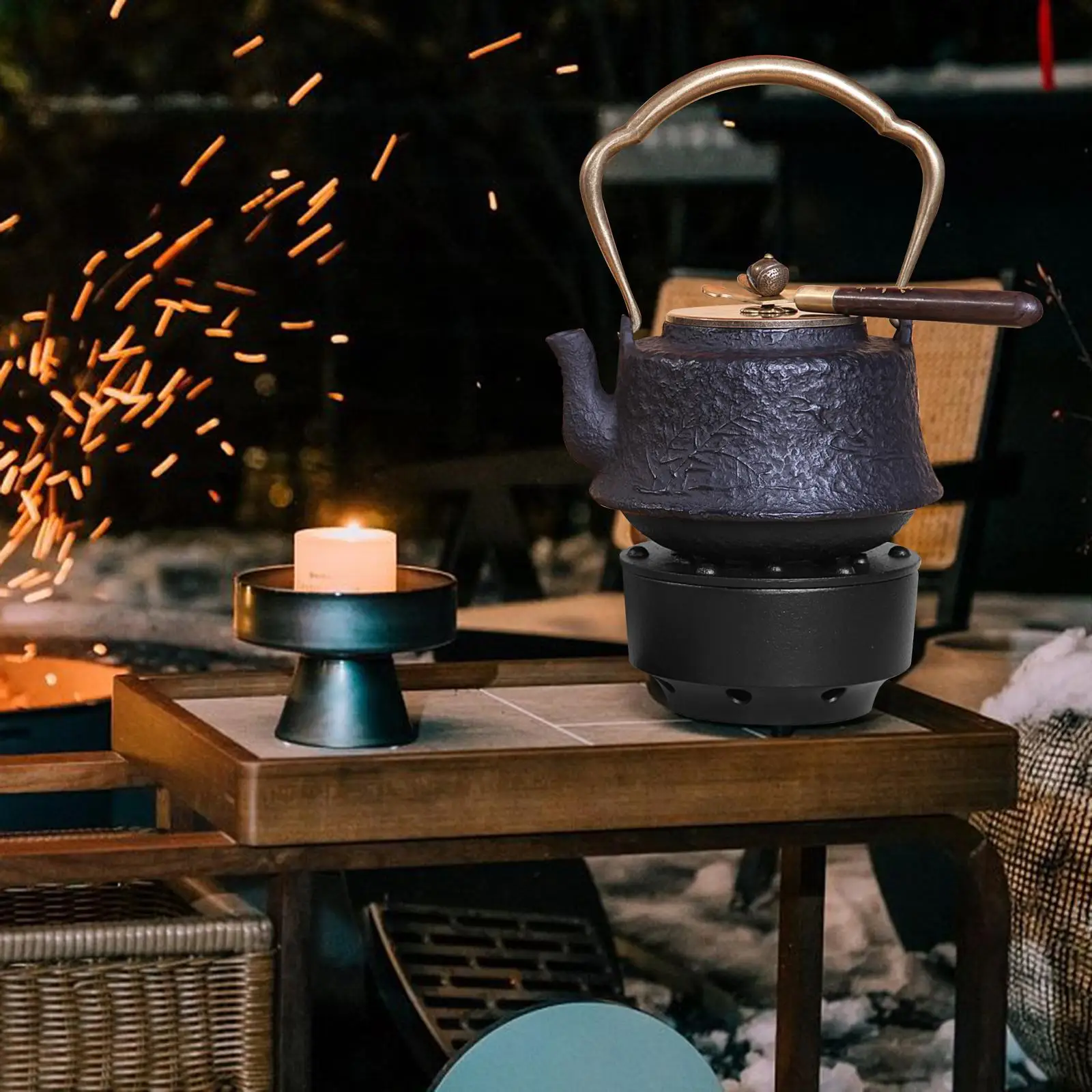 Tea Warmer Portable Cast Iron Candle Stand Holder Teapot Warmer Base for Tea Kettles Glass Teapots Kitchen Home Restaurant