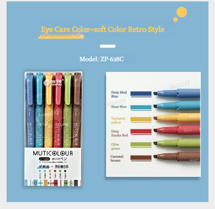6/24 Farben/Box Morandi Retro Doppelköpfiger Textmarker Vintage Fluoreszierende Stifte Set Student Zeichnung Marker Briefpapier – Detail 11
