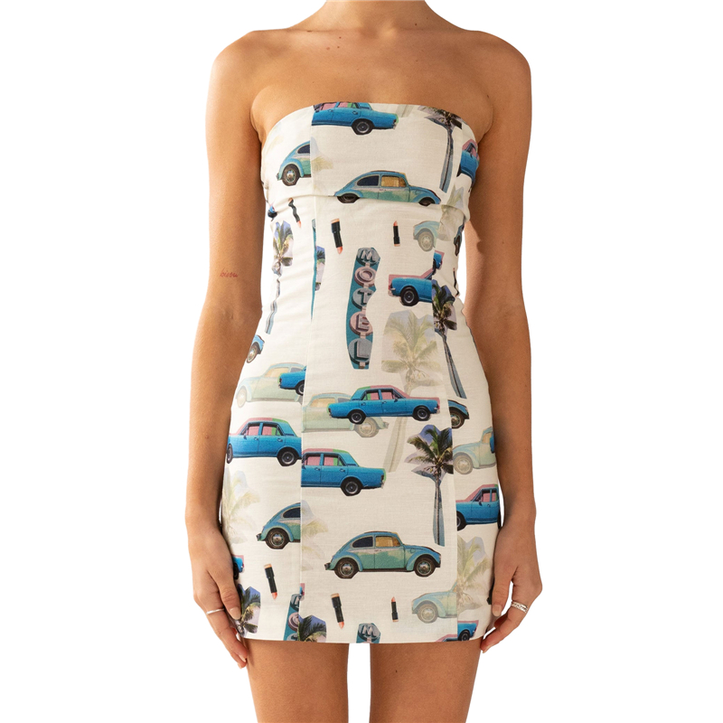 Aesthetic Dress y2k Women Floral Print Off Shoulder Strapless Sleeveless Mini Dress Going Out Party Dresses Clubwear