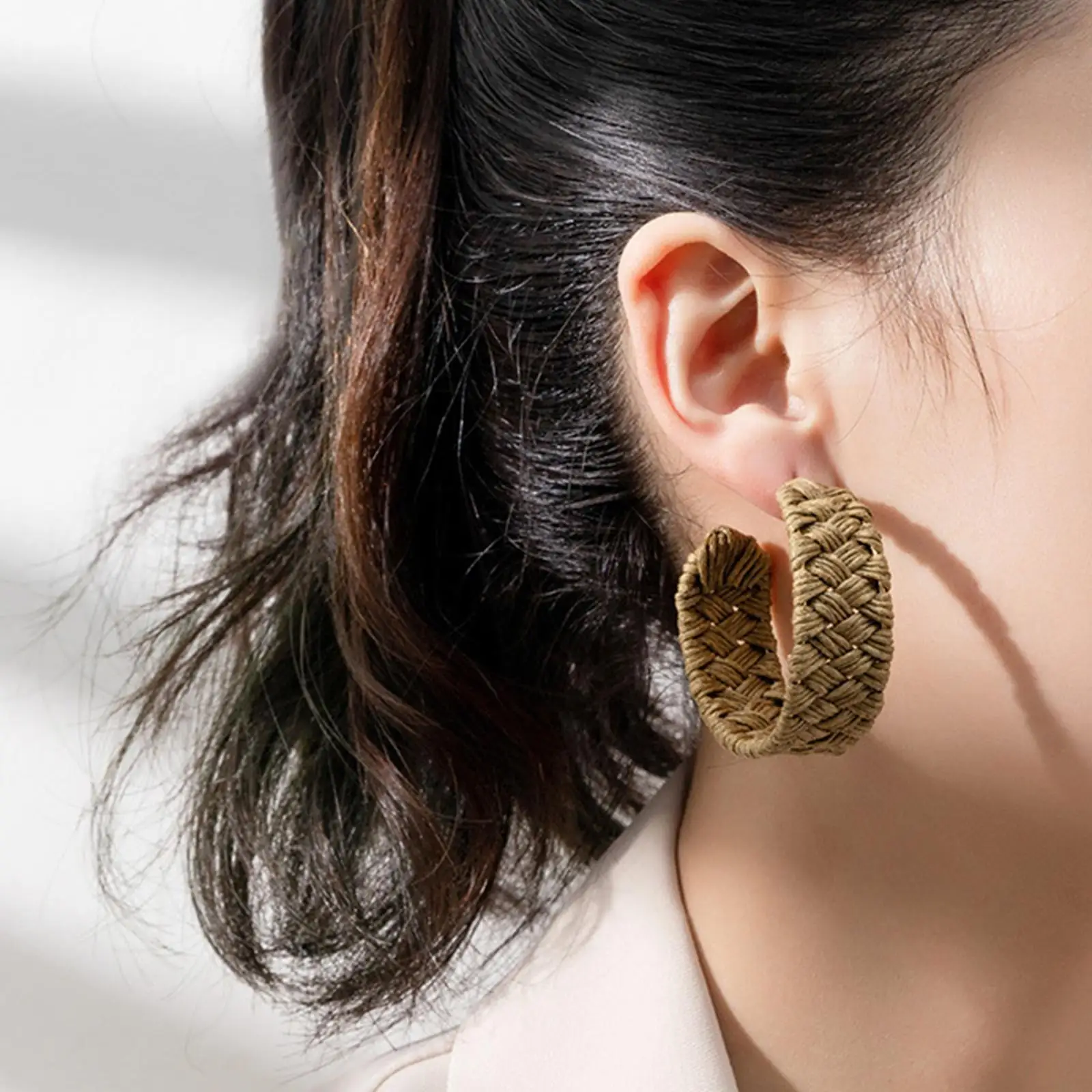 C Shaped Rattan Earrings Statement Vintage Gifts Bohemian Jewelry for Summer Beach