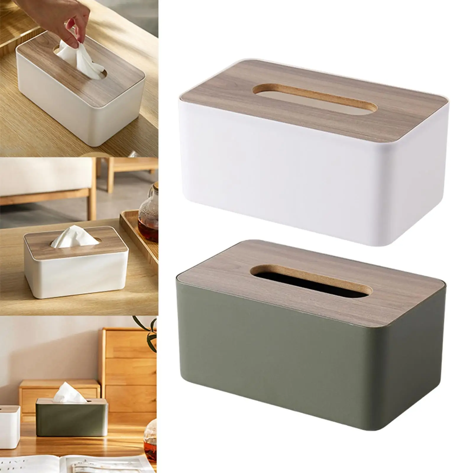 Modern Tissue , with Detachable Bamboo Wood Cover Facial Paper Holder Napkin Dispenser for Bathroom Bedroom Kitchen Hotel Car