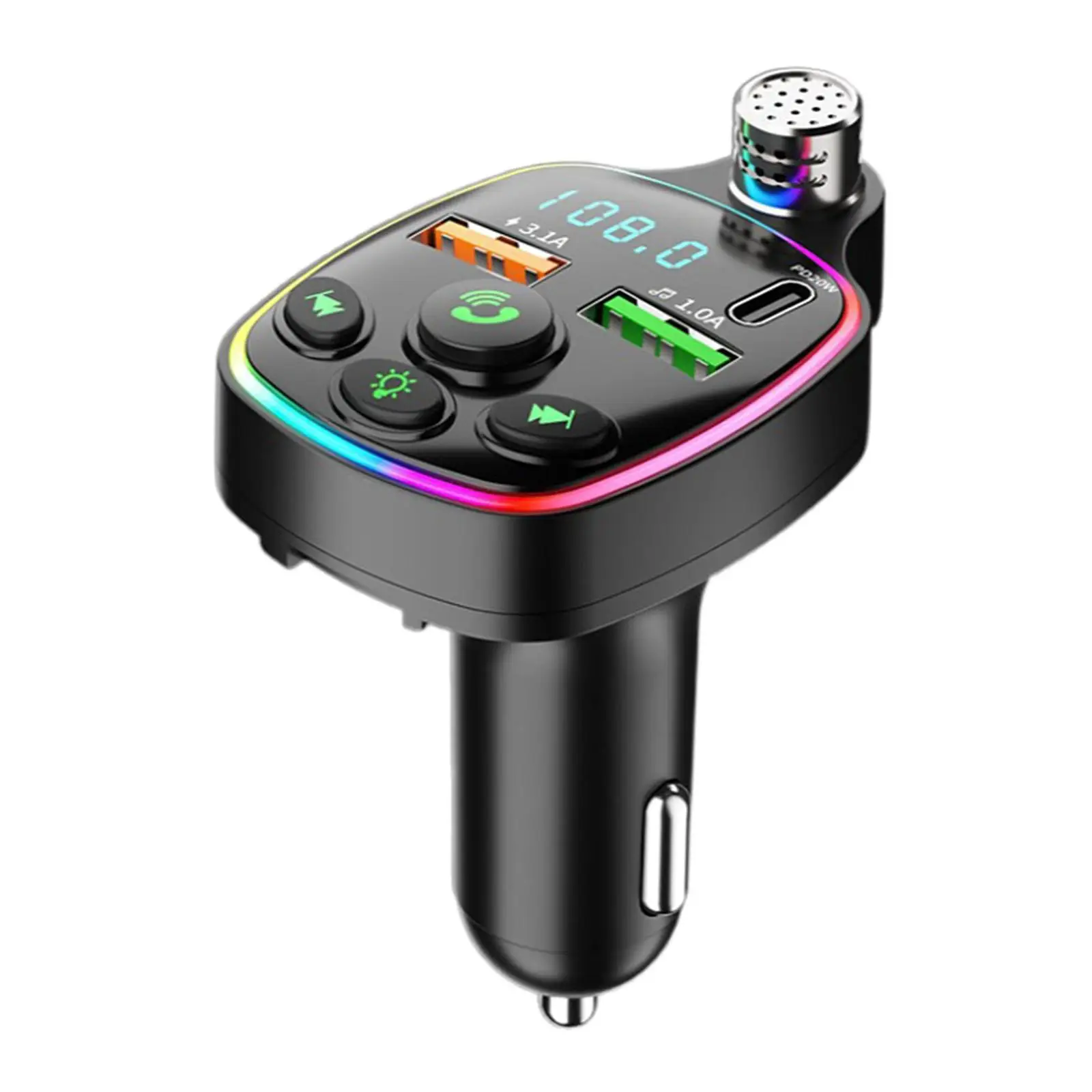 Car Adapter Cigarette Lighter USB and Type-c Ports V5.0 FM Transmitter