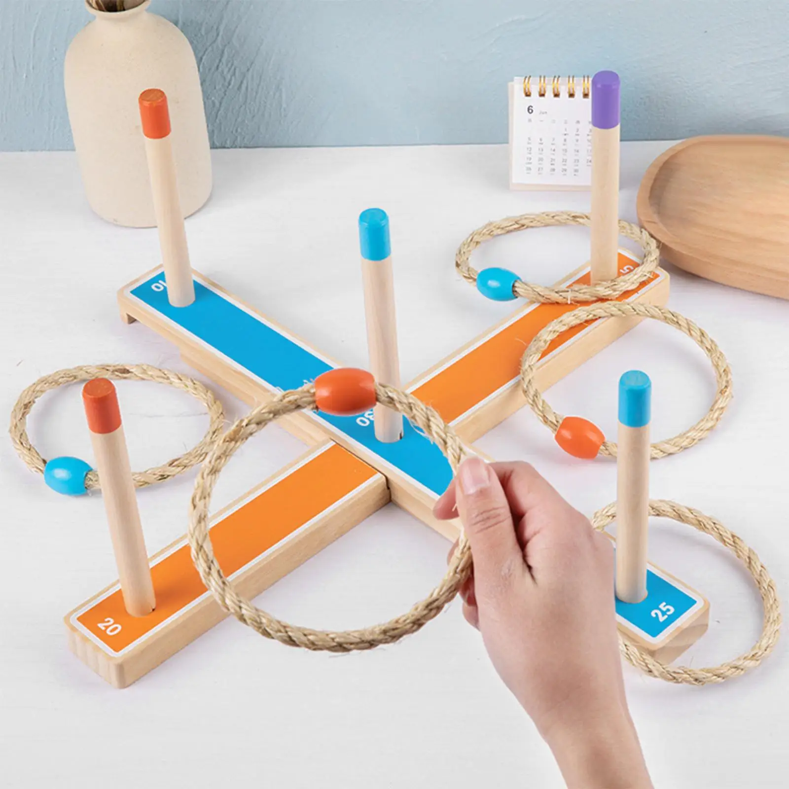 Ring Toss Montessori Game Wooden Interactive Throwing Ferrule for Beach Kids