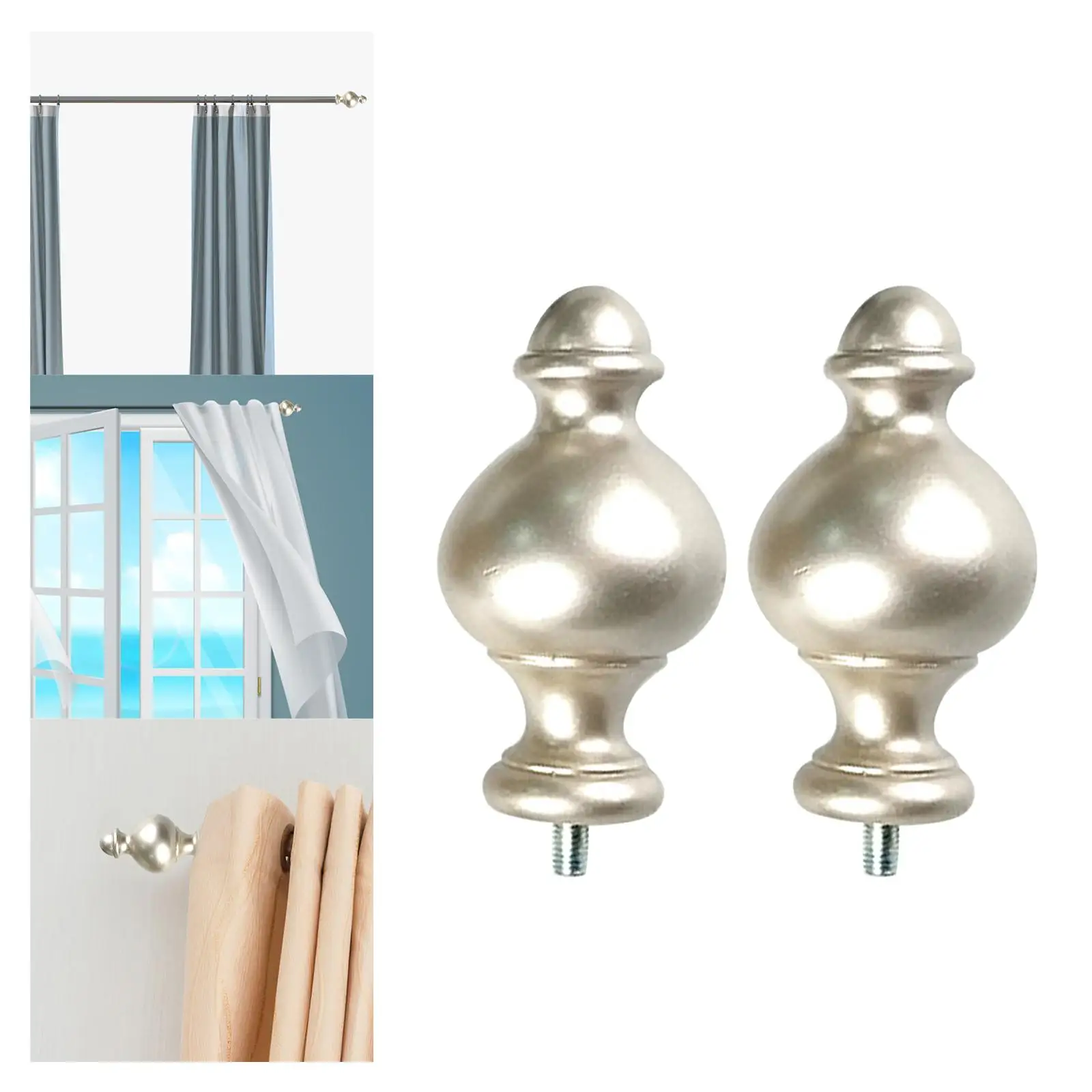 2 Pieces Curtain Rod Finials 9/16 Inch Diameter Replacement for Living Room