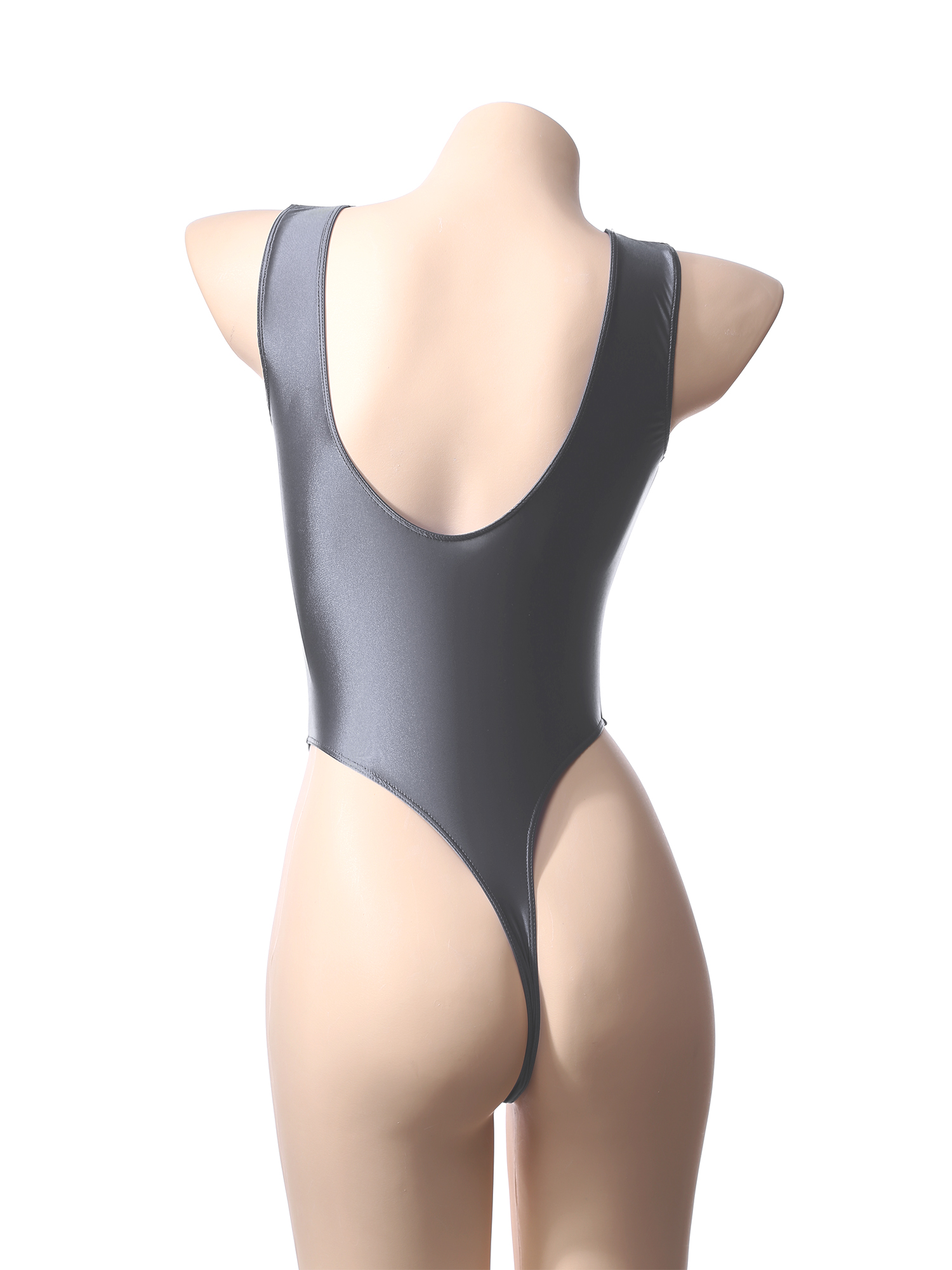 Ölglänzender Damen-Badeanzug, ärmellos, hoch geschnittener Tanga-Body, einteilige Badebekleidung, Yoga, Sport, Fitnessstudio, Fitness, Badeanzug, Kostüm – Detail 32