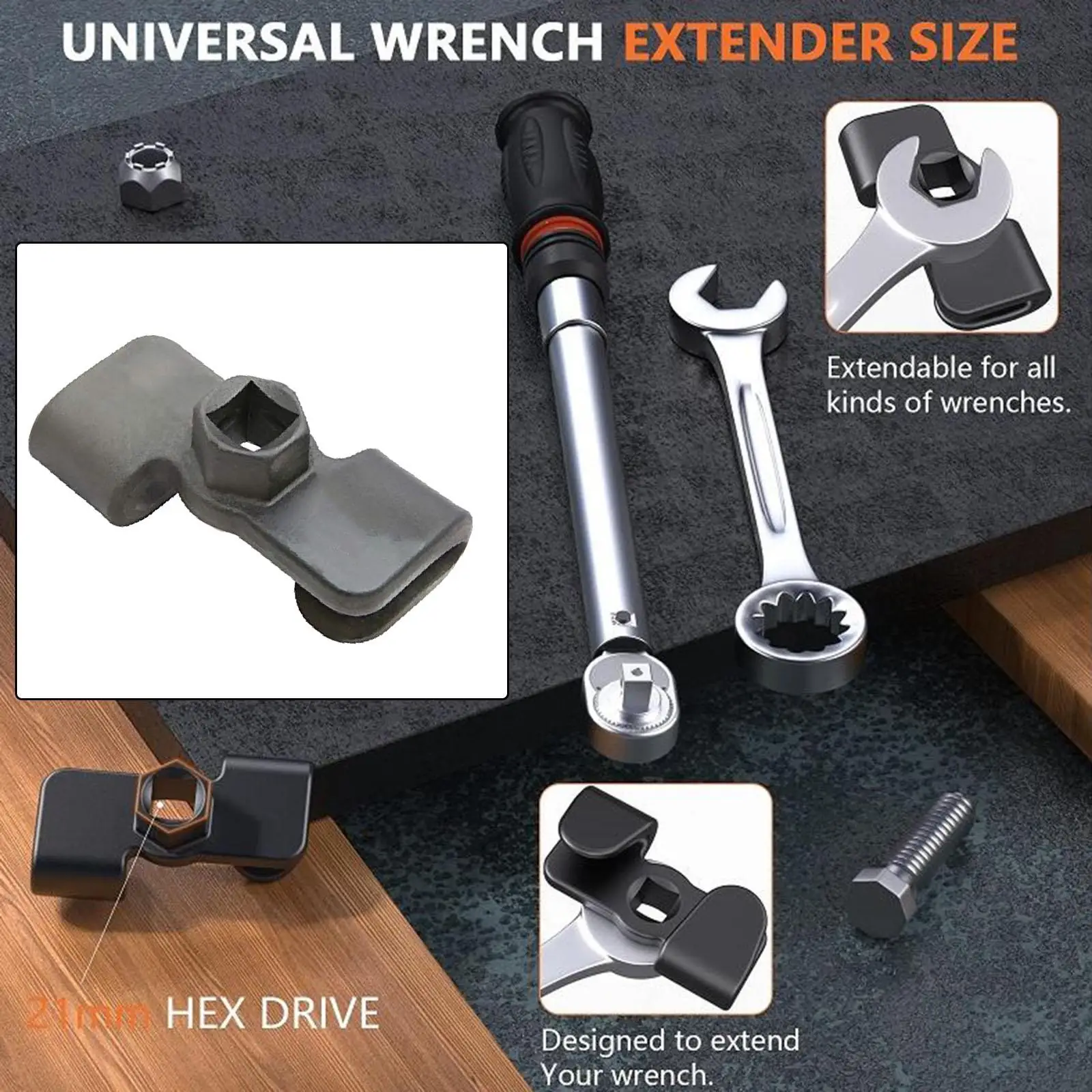 Wrench Extender Adaptor Practical Hardware Universal for 1/2 inch Drive 21mm Hex Leverage Stubborn Nuts&Bolts Cheater Bar