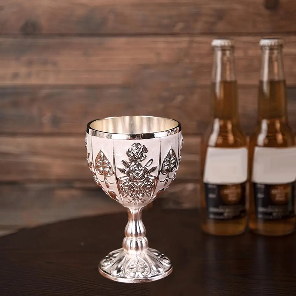 Vintage Classical Metal Wine Goblet Wine Glasses Embossed Cup Elegant Handmade Cup Glass Bar Parties European style Decor Gifts
