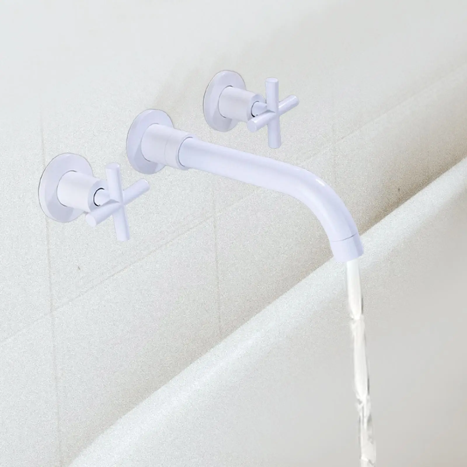 Wall Mounted Sink Tap Swivel Spout Double Cross Handles Kitchen Mixer Tap Bathroom Basin Sink Faucet for Laundry Kitchen Bathtub