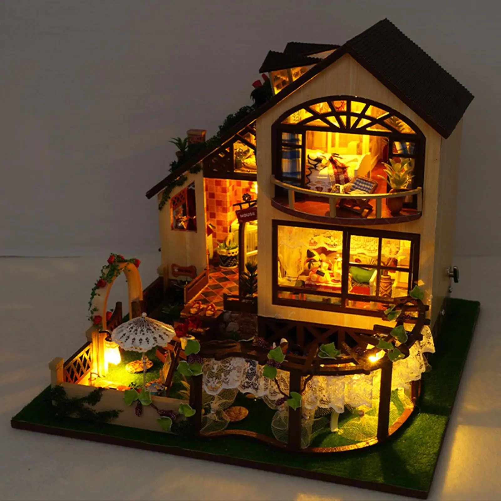 DIY Wooden Miniature Dollhouse DIY Crafts Decorations Handmade Doll House with Funiture for Friends Birthday Gift Adults Kids