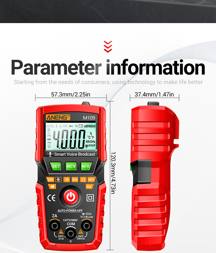 ANENG M109 Smart Multimeter Tester AC/DC Voltage Voice Broadcast Meter NCV Capacitance Continuity Professional Electrical Tools