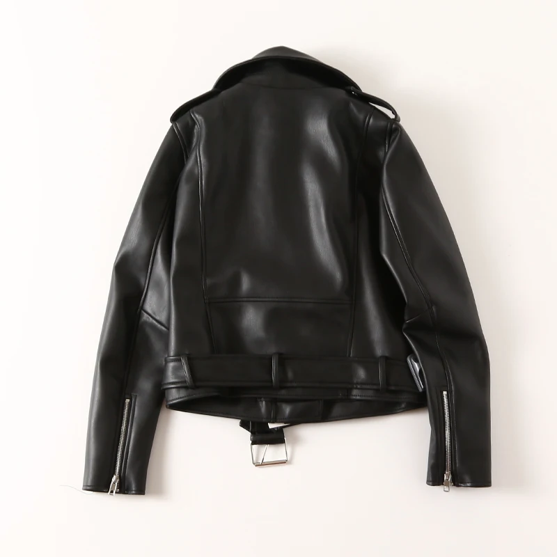 Women Black Leather Jacket Spring Autumn Lapel Short Moto Biker Coat Female Slim Long Sleeve Streetwear Faux Leather Jackets