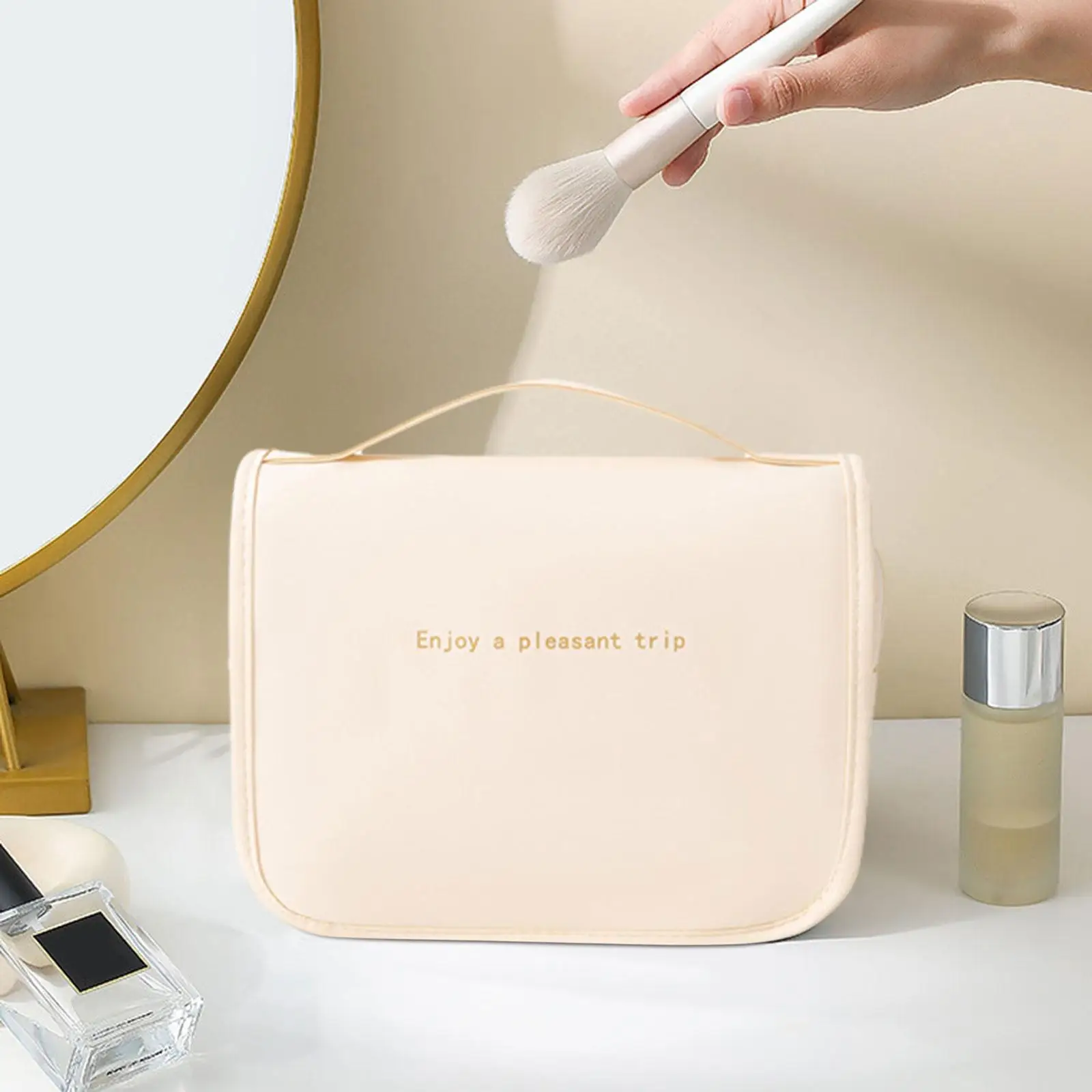 Travel Cosmetic Bag PU Leather Compact Lightweight Toiletry Bag Hanging Travel Makeup Bag for Women Girl Traveling Birthday Gift