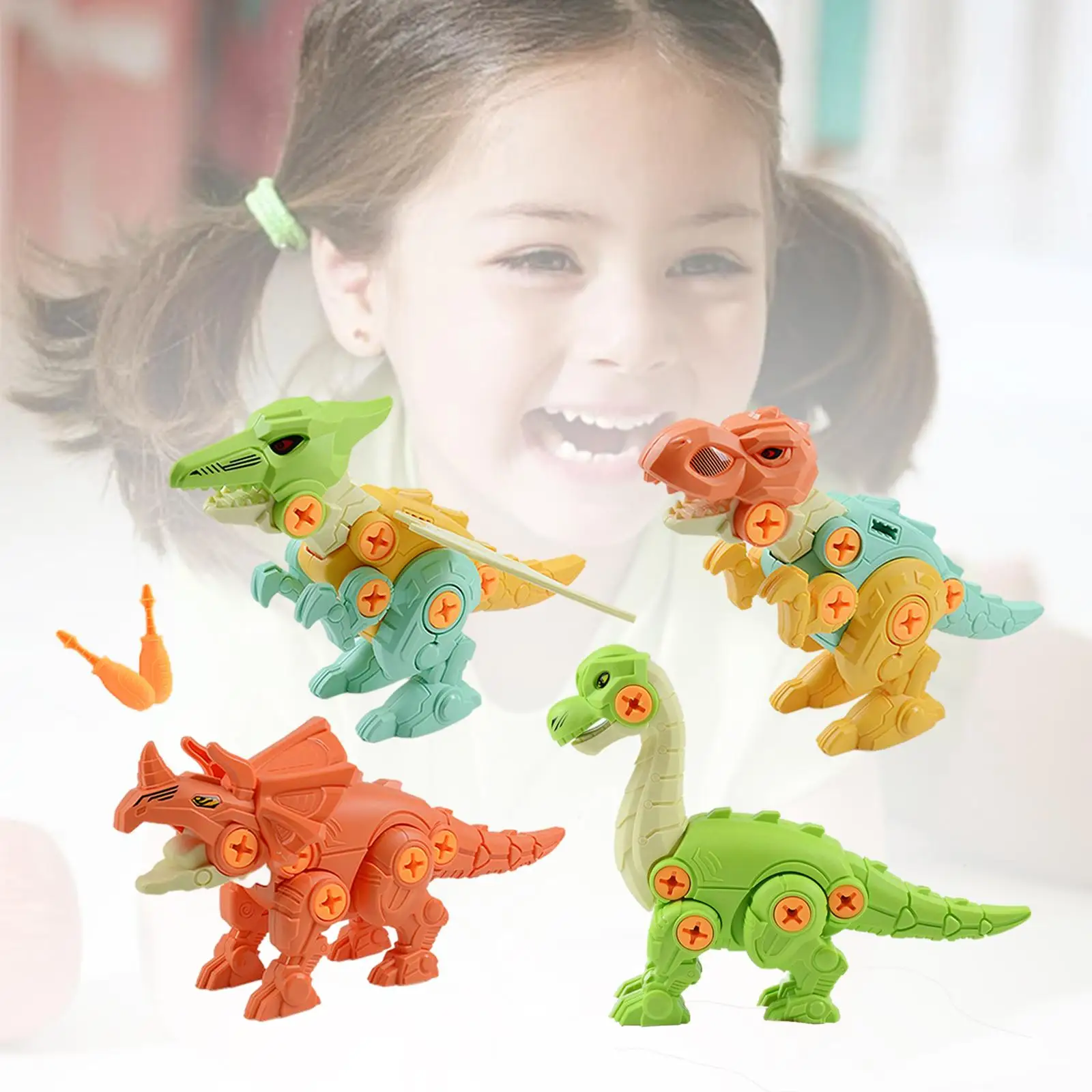 4x Take Apart Dinosaur Model Toy Set Construction Toy Learning Toy with Screwdriver for Toddlers Kids Girls Boys Children
