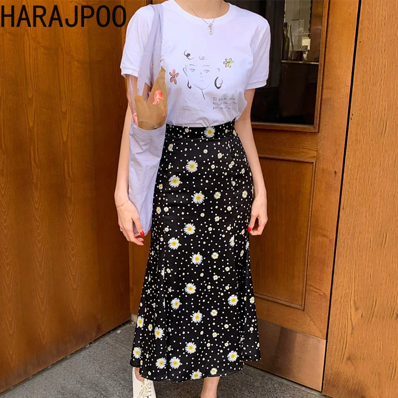 Skirts Harajpoo Female Daisy Embroidered Full Streetwear Empire Clothes 2022 Spring Fall Korean Fashion Sexy Casual Midi Skirt hoop skirt
