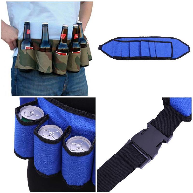 Modischer Bierhalter-Gürtel, tragbar, 6 Stück Bier-/Weinflaschen, Getränkedosen, Trink-Gürteltasche, ideal für Partys, Camping und Outdoor – Detail 7