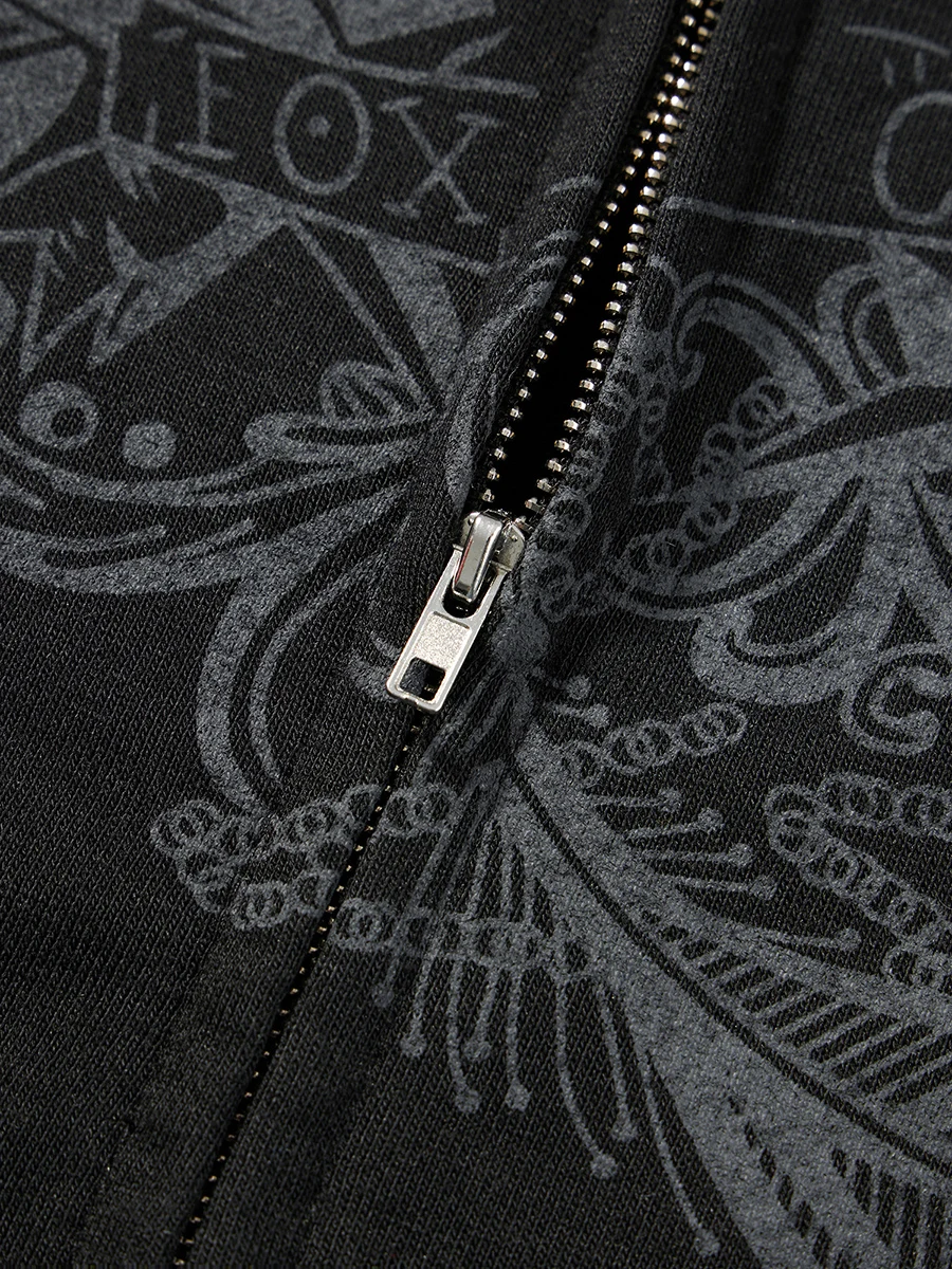 Women s Drawstring Rivet Hoodies Gothic Angel Wings Print Long Sleeve Full Zip Sweatshirts