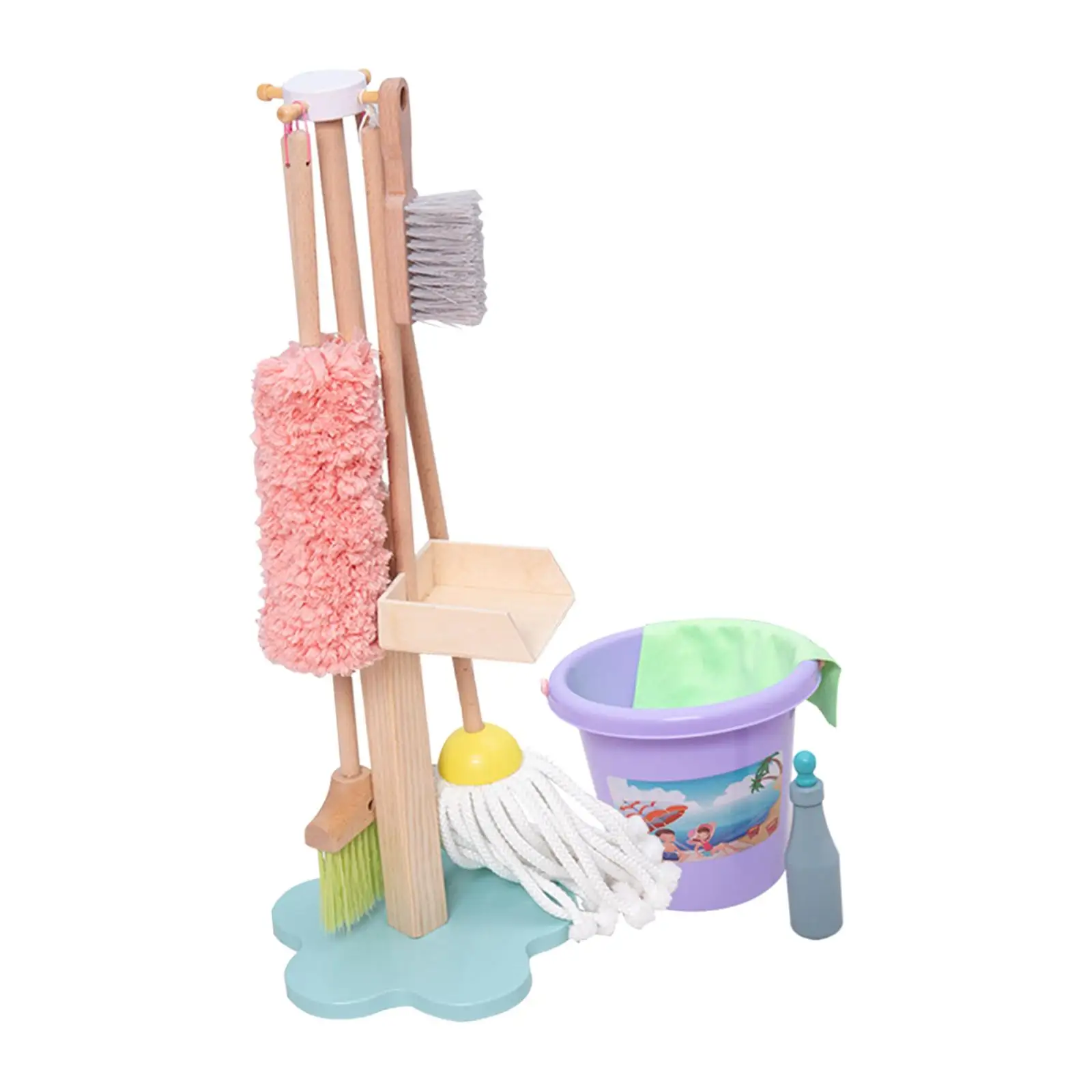 9 Pieces Kids Cleaning Set House Cleaning Toys Household Toys Organizing Stand Role Pretend Play Mop for Birthday Gift