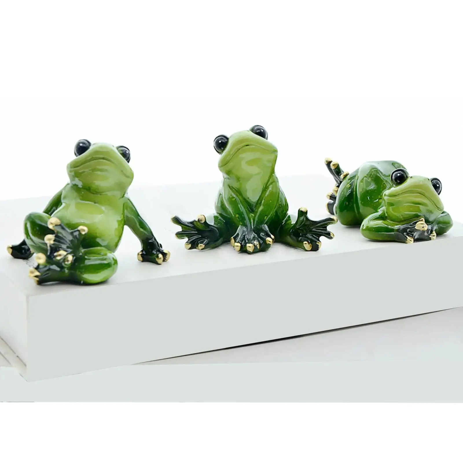 3x Frog Figurines Animal Sculpture Ornament for Office Table Patio Restaurant Decoration