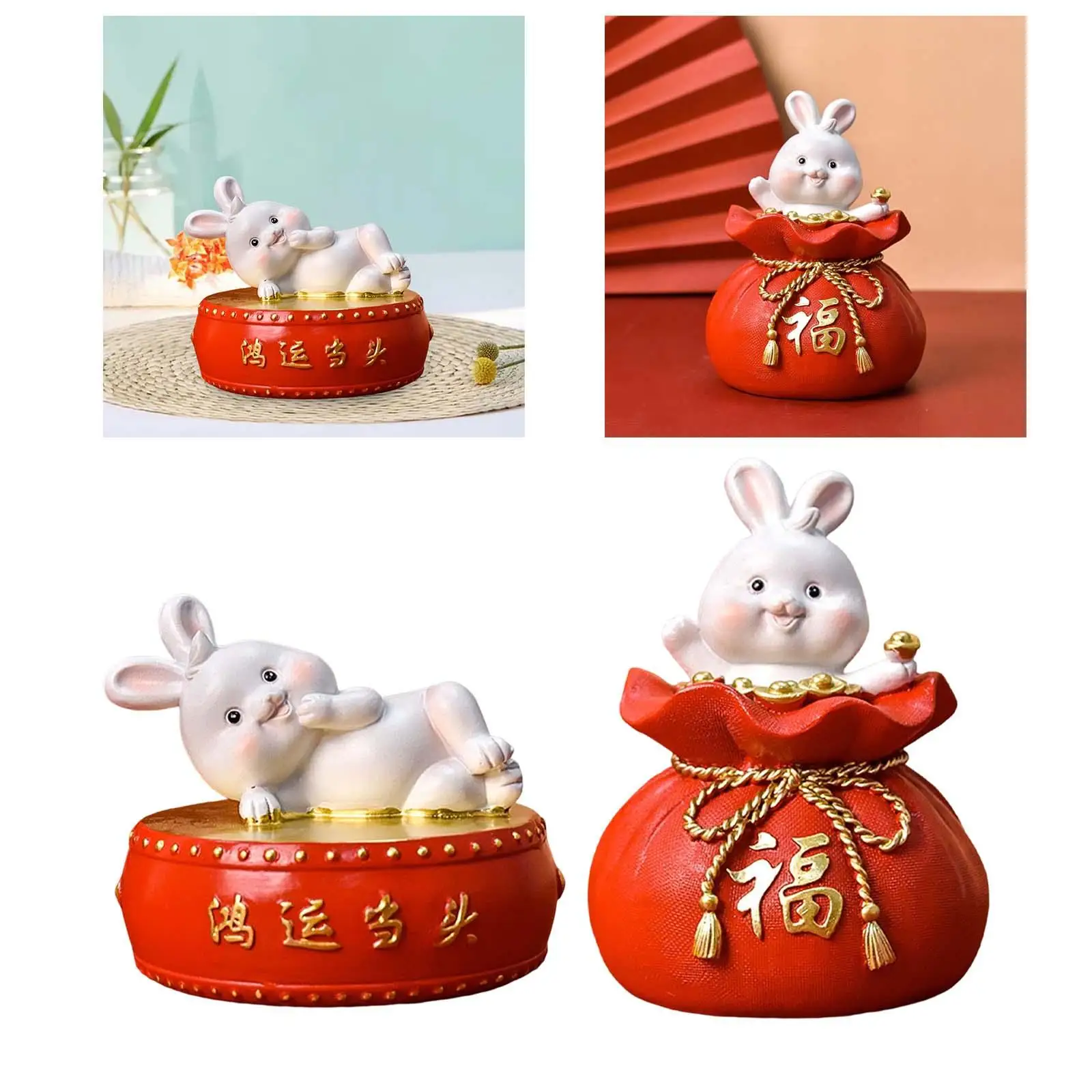 Lucky Rabbit Statue Money Box Figurines Ornament for Spring Festival Cabinet