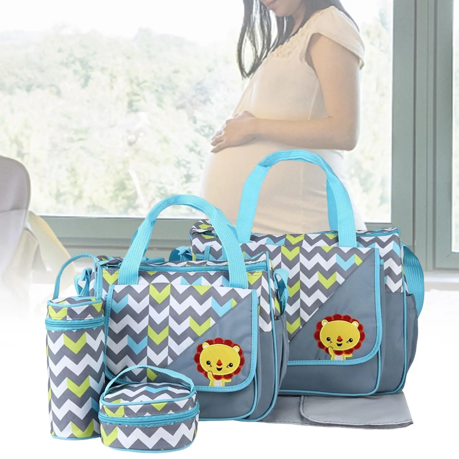 Diaper Bag Set with Changing Mat Multifunction Handheld Bag Tote Travel Bag