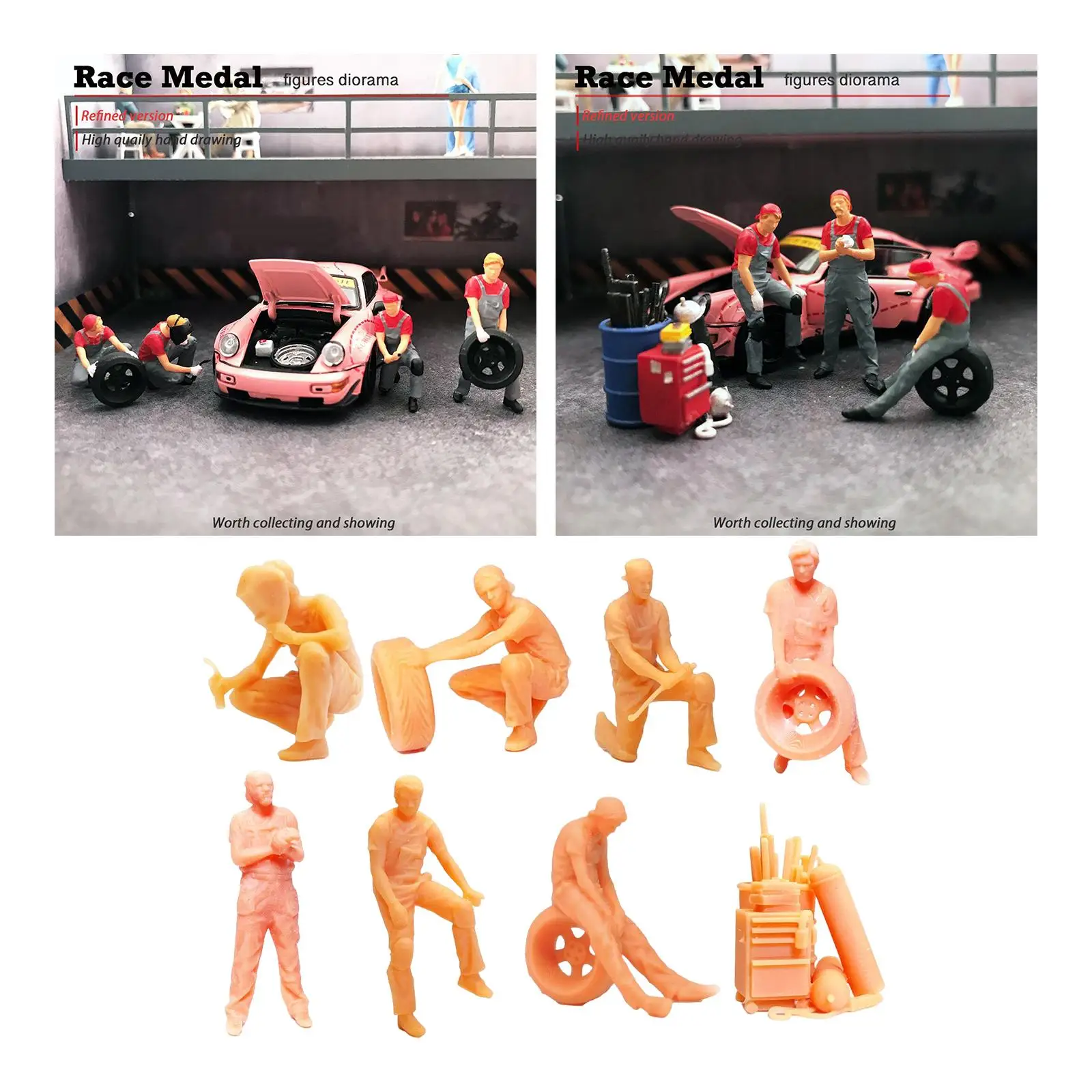 Resin 1/64 Miniature People Figurines Motorcyclist Garage Scenes Accessories