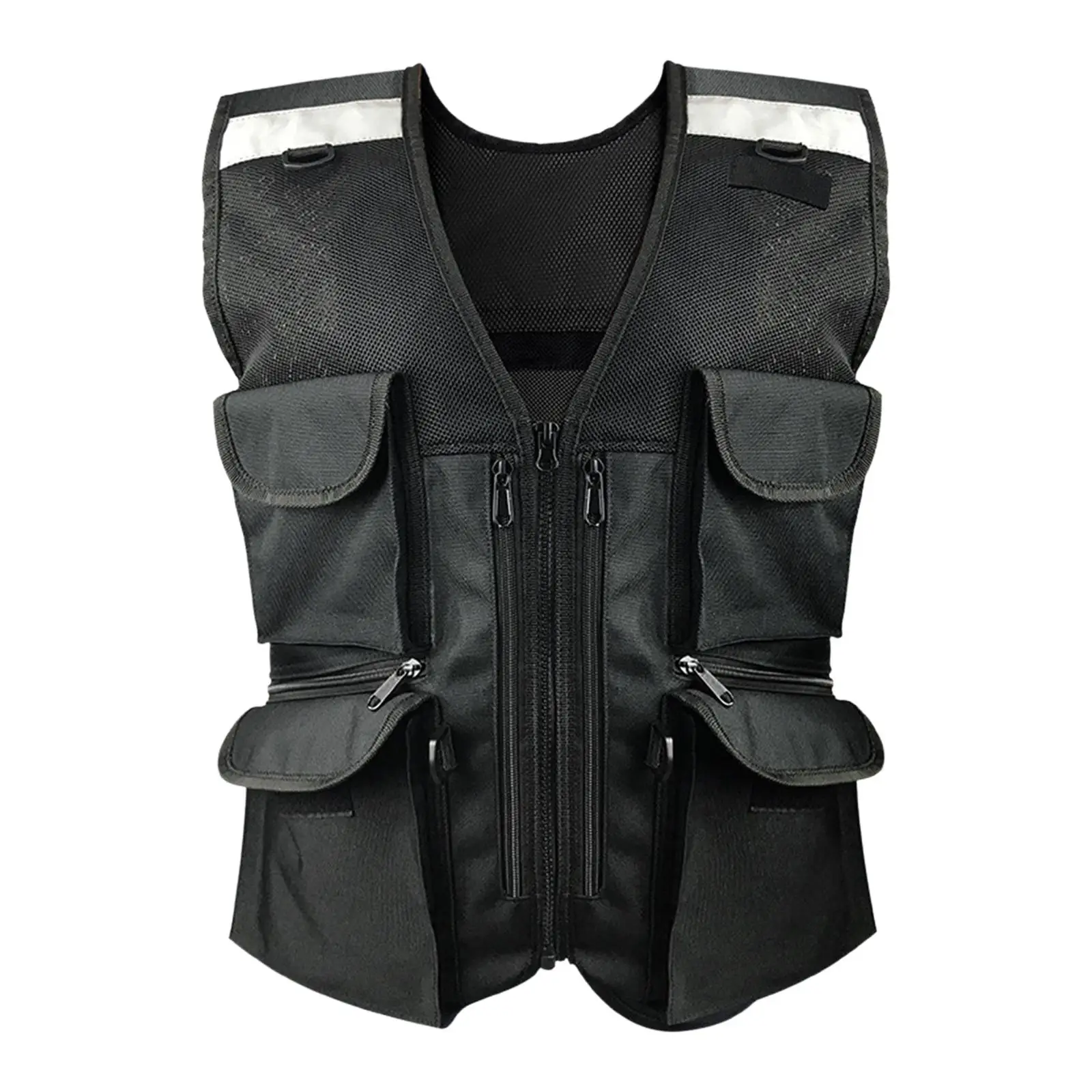 Safety Vest Zipper Front Multi Pockets with Reflective Strips Security Vest