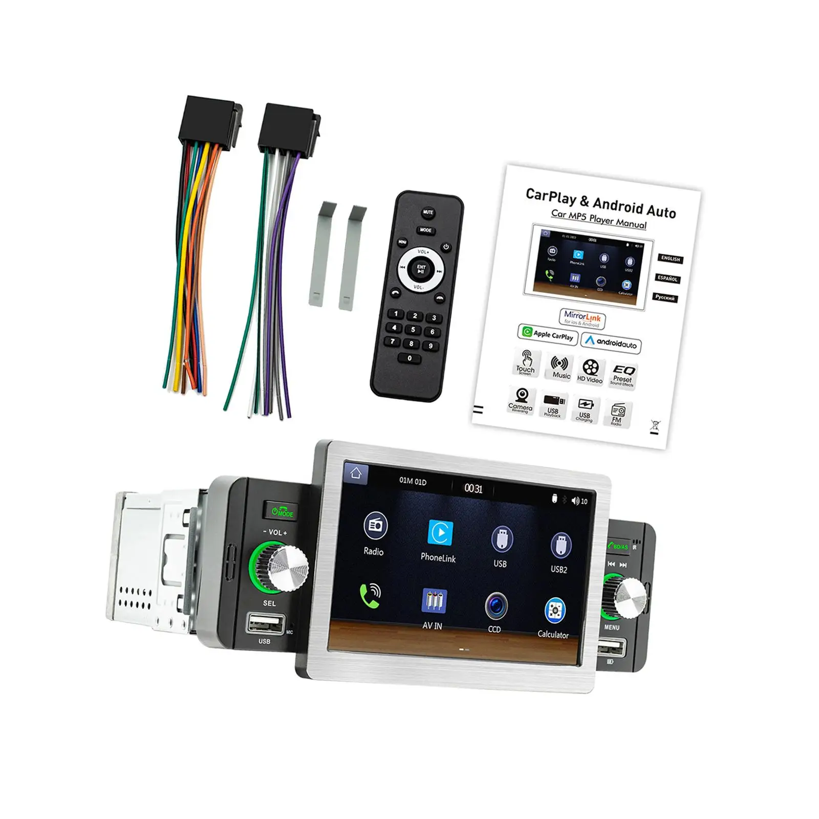 Car MP5 Player Touchscreen Waterproof Remote Control Mic Reversing Function 5
