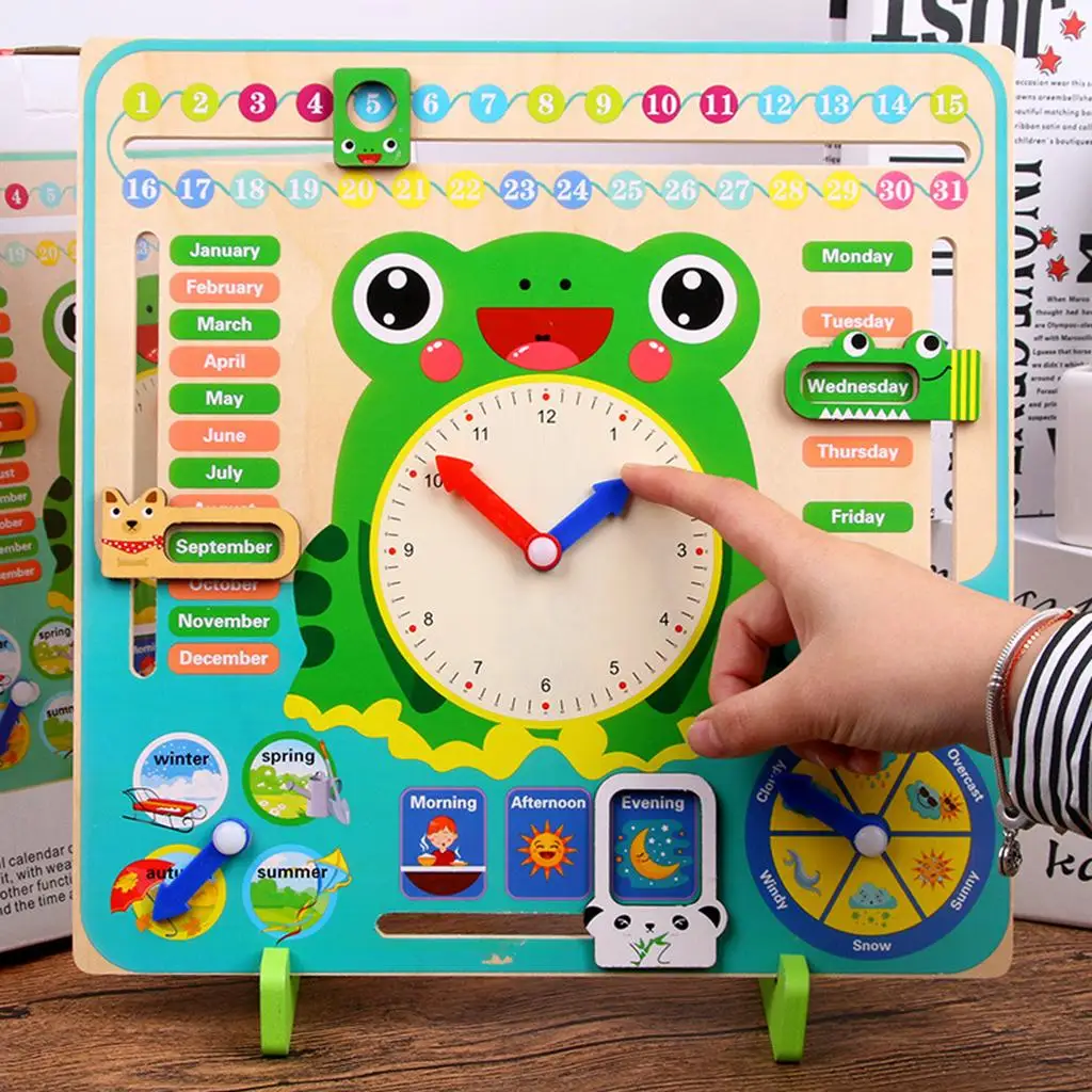 Multifunctional Wooden Frog Watches Cognitive Toys for Children, Boys