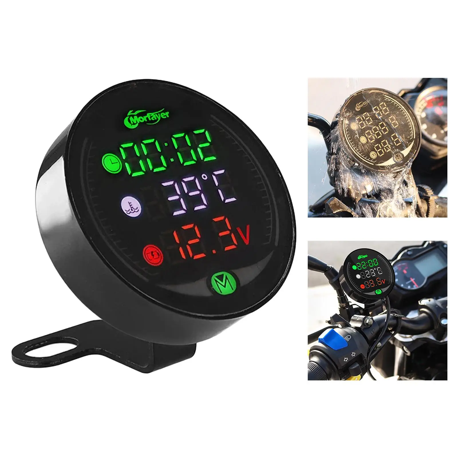 Motorcycle Digital Voltage Handlebar  Clock  Input Voltage 9V to 24V Spare Parts LED Display Waterproof Durable Sturdy