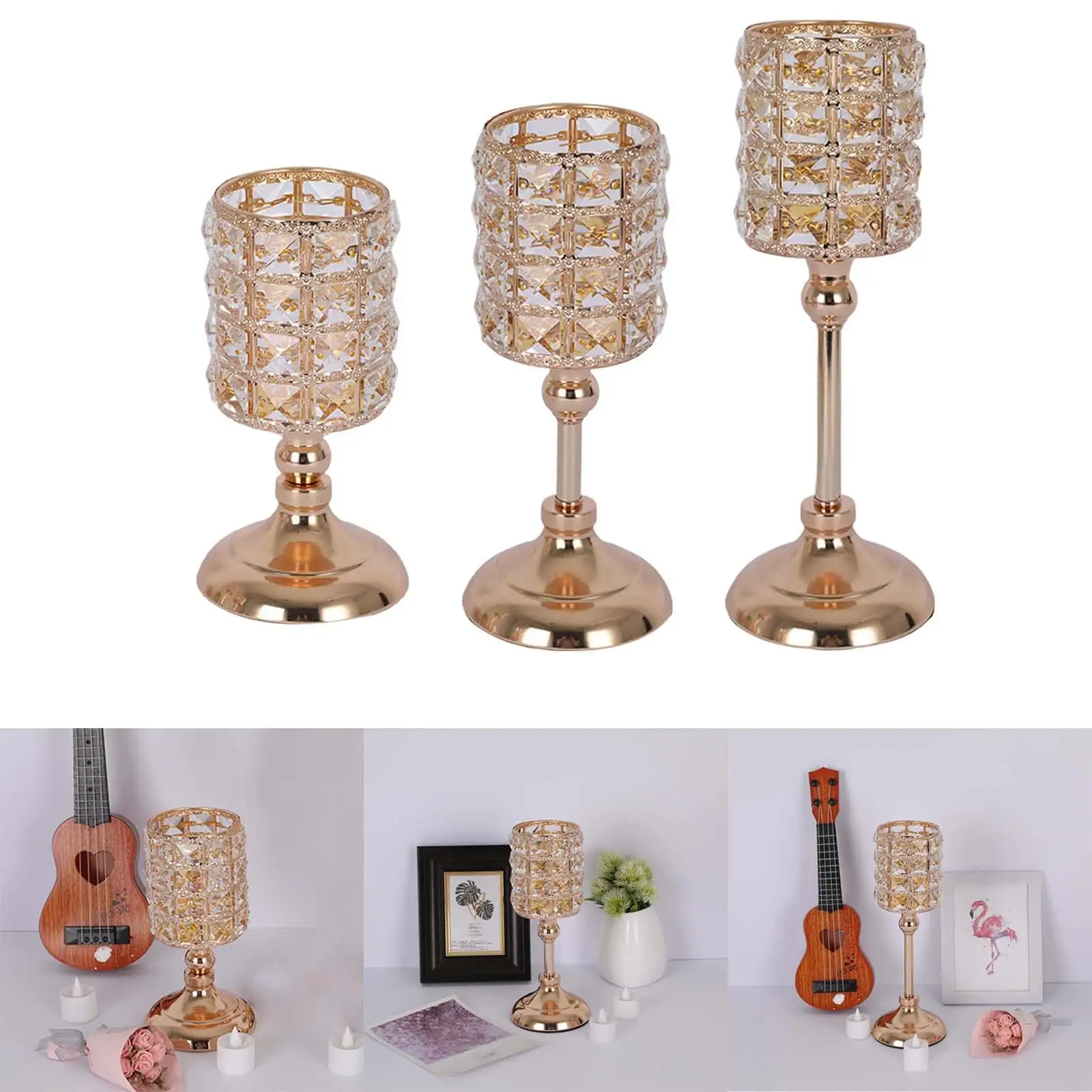 Modern Candle Holder Candlestick Stand Gold Crystal Tealight Holder for Anniversary Party Table Centerpieces Home Hotel Decor