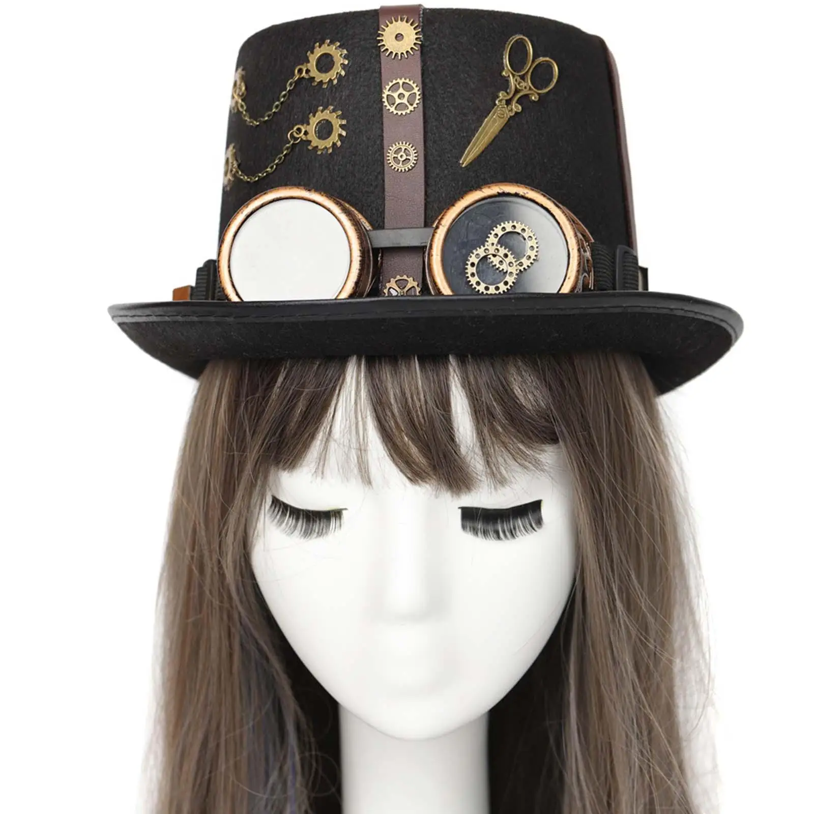 Vintage Style Steampunk Gears Top Hats Novelty Dance Hat Wide Brim Head Wear for Cosplay Halloween party One Size