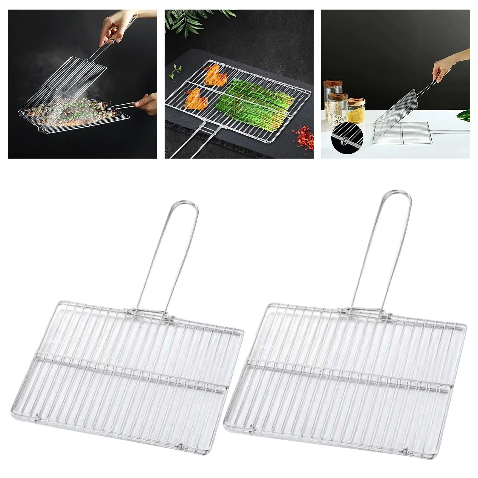 Portable BBQ Grill Basket Non Stick Barbecue Tool with Handle Shelf for Cooking Accessories Outdoor Camping Veggie Shrimp BBQ