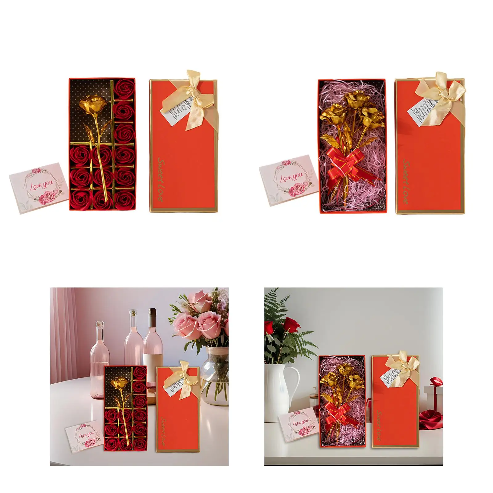 Valentine`s Day Artificial Flower with Gift Box Romantic Themed Party