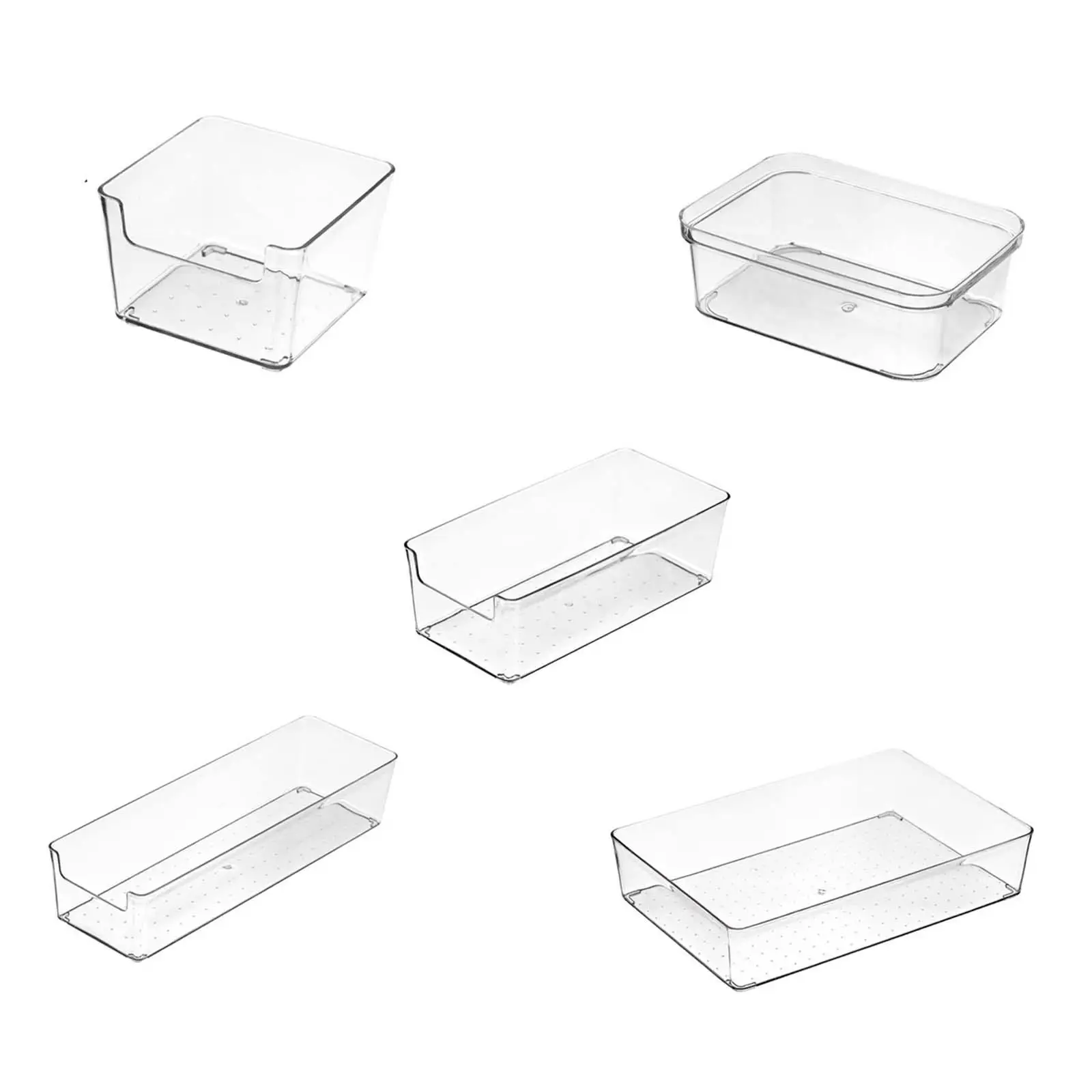 5x Divider Drawer Storage Box Table Stationery Makeup Caddy Bin Multi Sizes Transparent for Shelf Jewelry Home Serving Utensils