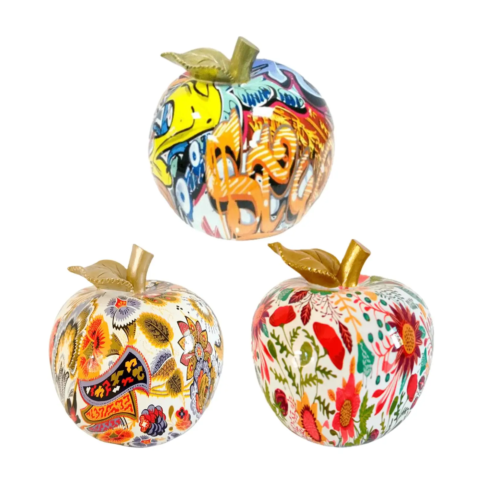 Graffiti Apple Statues Home Decoration Collectible Simulation Fruits Sculpture for Wedding Birthday Bookshelf Entry