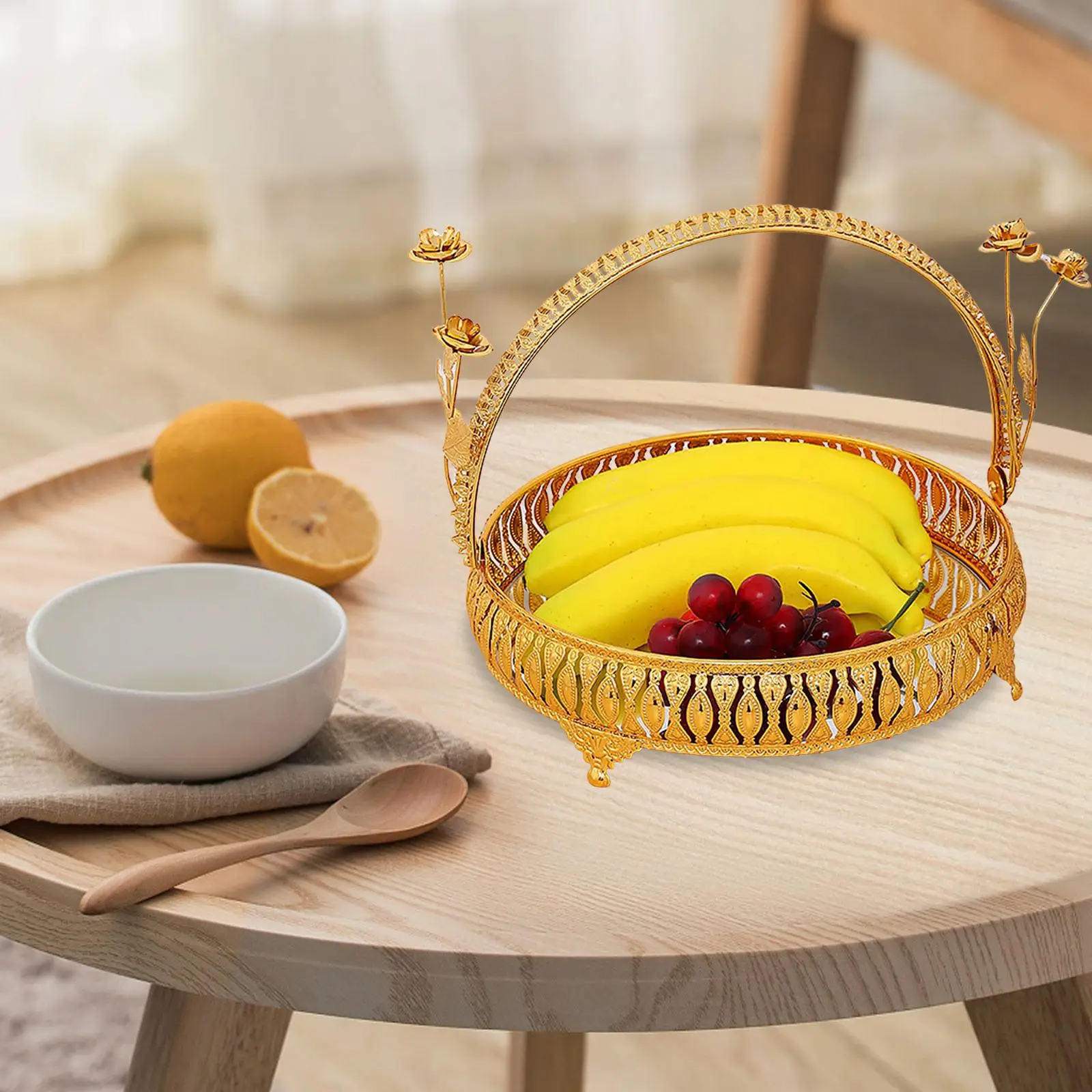 Dessert Plate Tray with Handle European Table Organizer Fruit Tray for Living Room Coffee Table Centerpiece Wedding Gift Kitchen