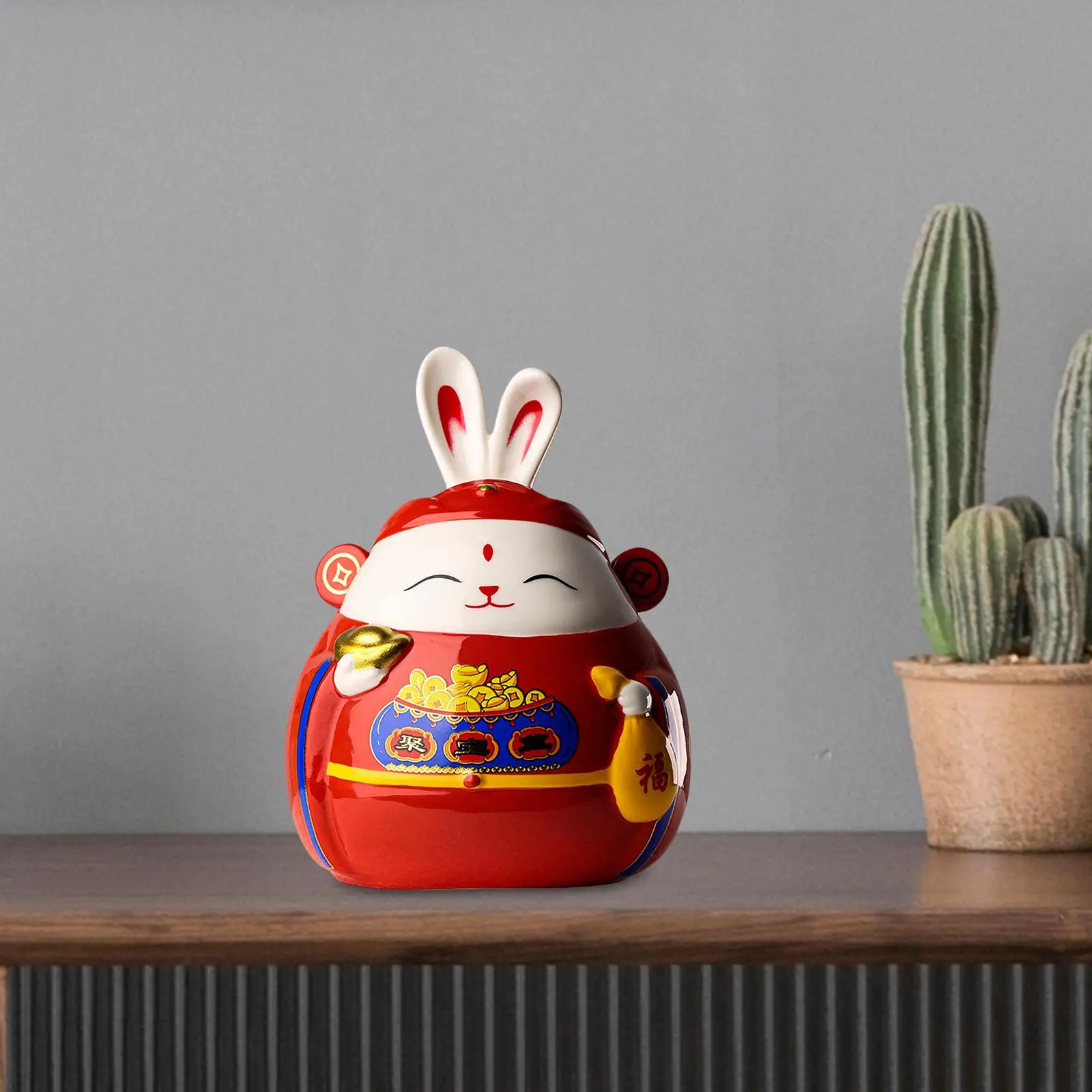 Cute Rabbit Piggy Bank Money Box Sculpture Lucky Ornament Saving Box for Living Room Children`s Bedroom Desktop Decor Souvenir