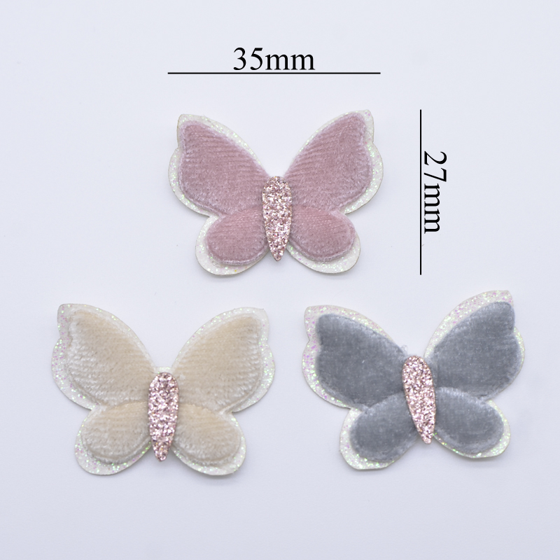 10 Stücke 35*27mm Kurze Plüsch Doppel Schmetterling Applikationen für DIY Kopfbedeckungen Haarspangen Bogen Dekor Zubehör – Detail 2