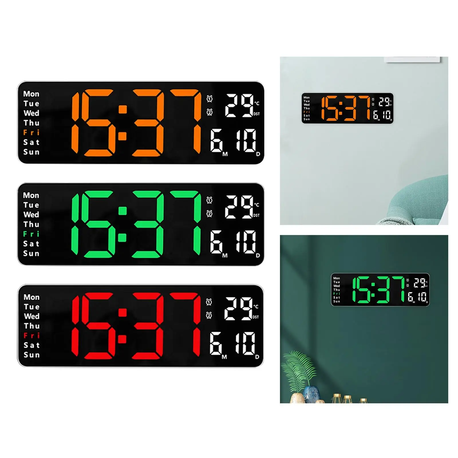 Large Display Digital Clock Date Week Mute USB with Remote Control Wall Mounted Wall/Tablw Clock for Bedroom Home