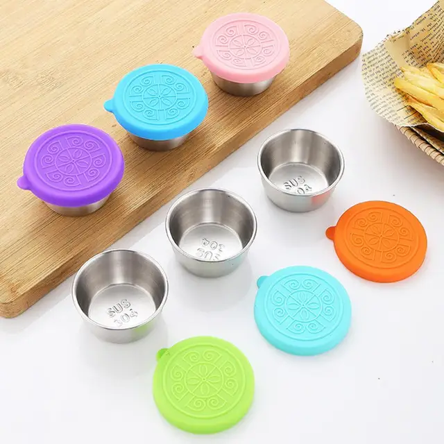 Stainless Steel Sauce Cups with Silicone Lids Reusable for Dipping Sauces  Salad Stainless Steel Condiment Containers TS1 - AliExpress