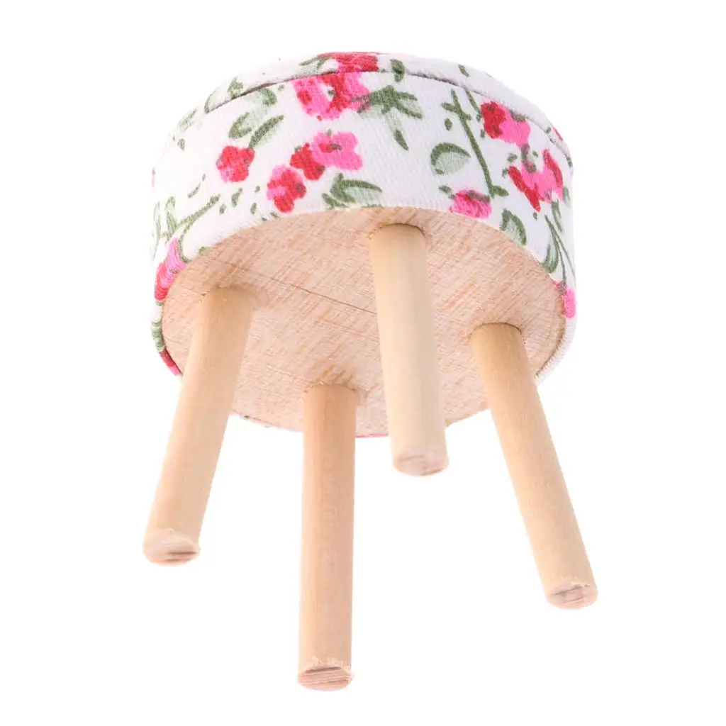1 piece 1:12 dollhouse furniture miniature wood round stool chair